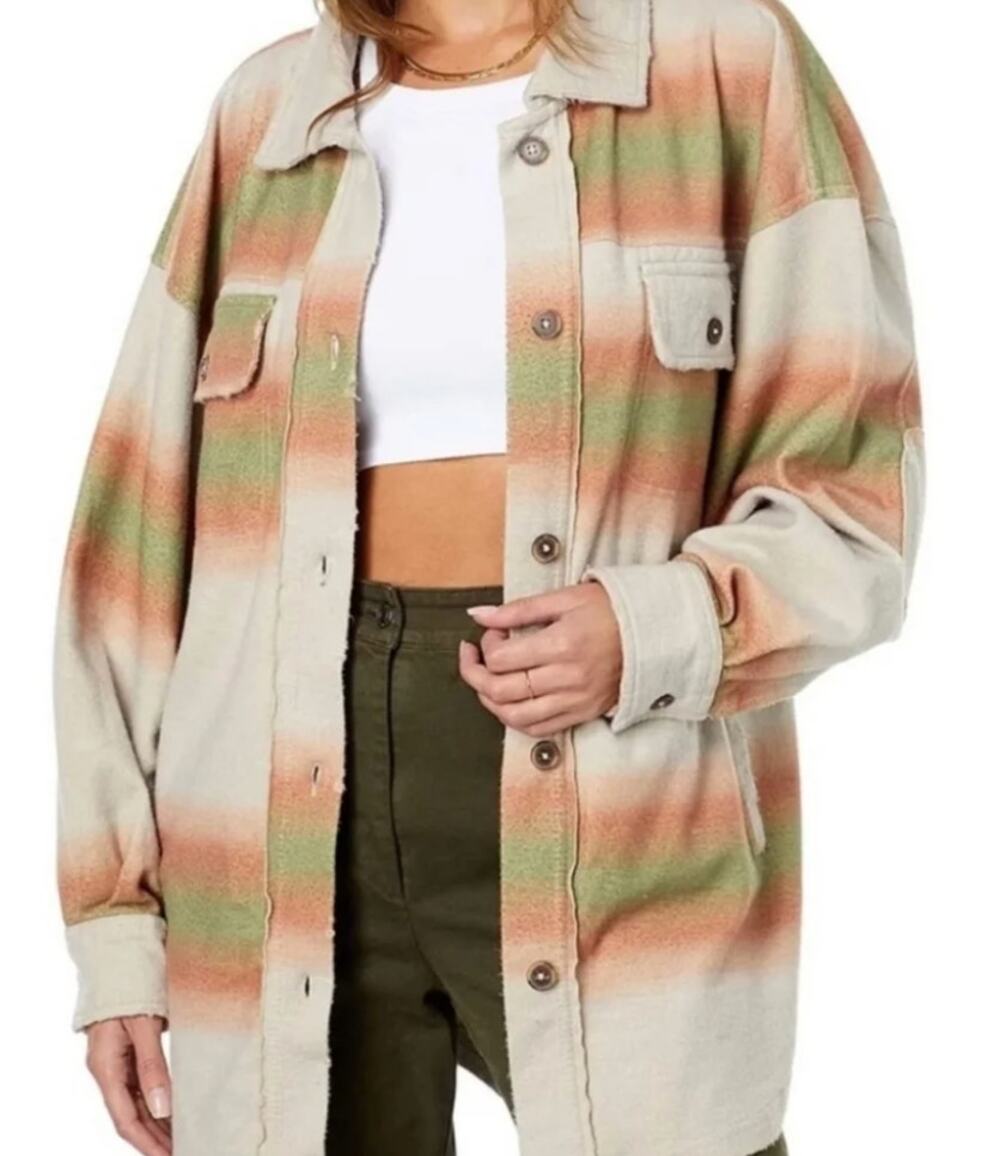 NWT Free People Ruby Shacket Ombre Stripe Marzipan desert tones Medium